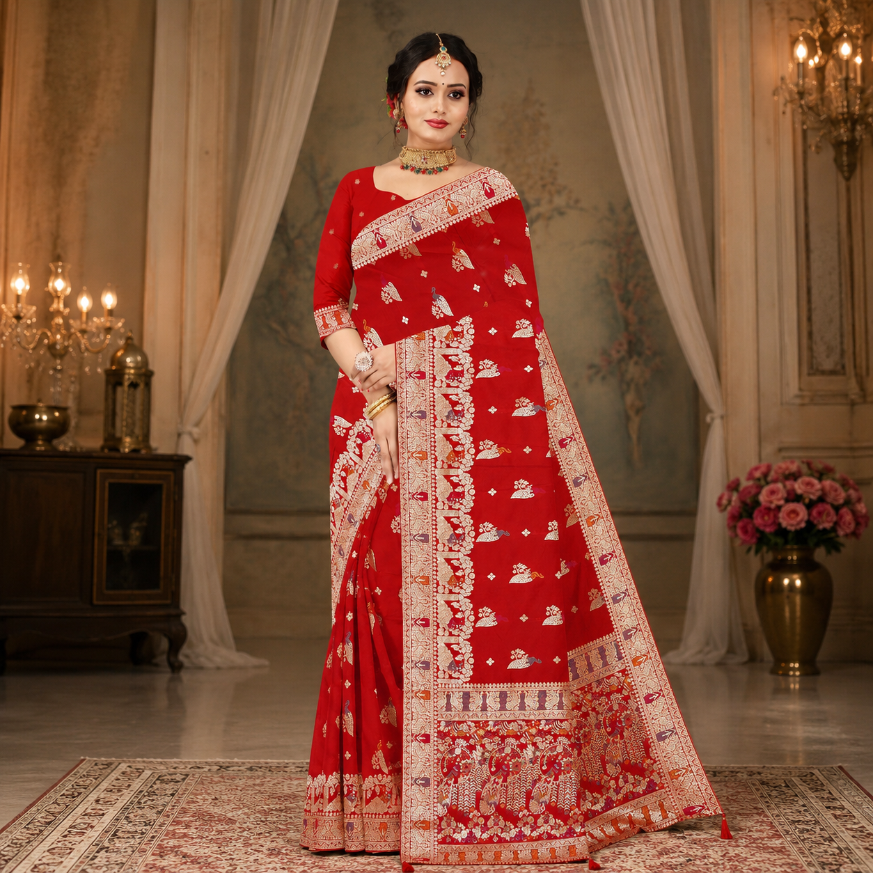 ChatGPT Image May 31, 2026, 12_55_17 AM Red Matte Saree - Image 1